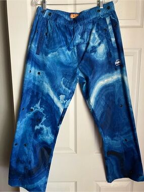 Men's Blue Marble Print Pants with Elastic Waist